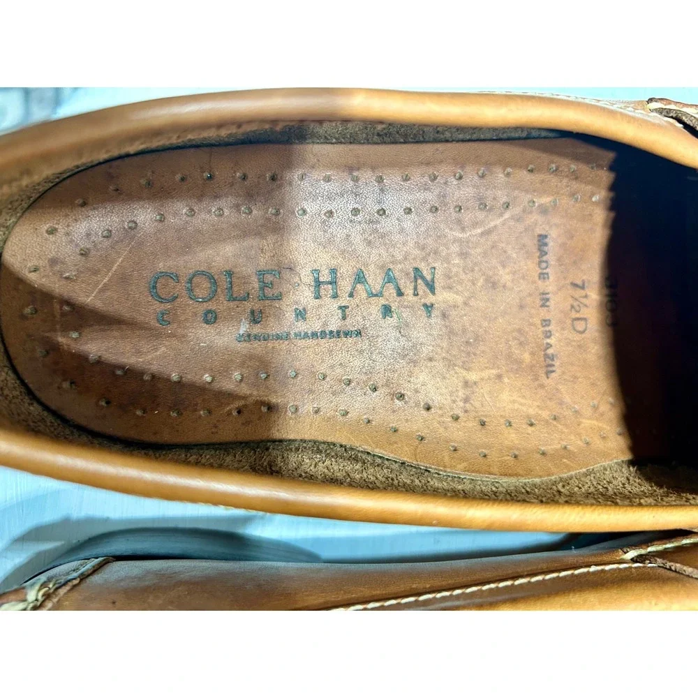 Cole Haan Country Mens Tan Leather Penny Loafers 3103 Made in Brazil Size 7.5 D